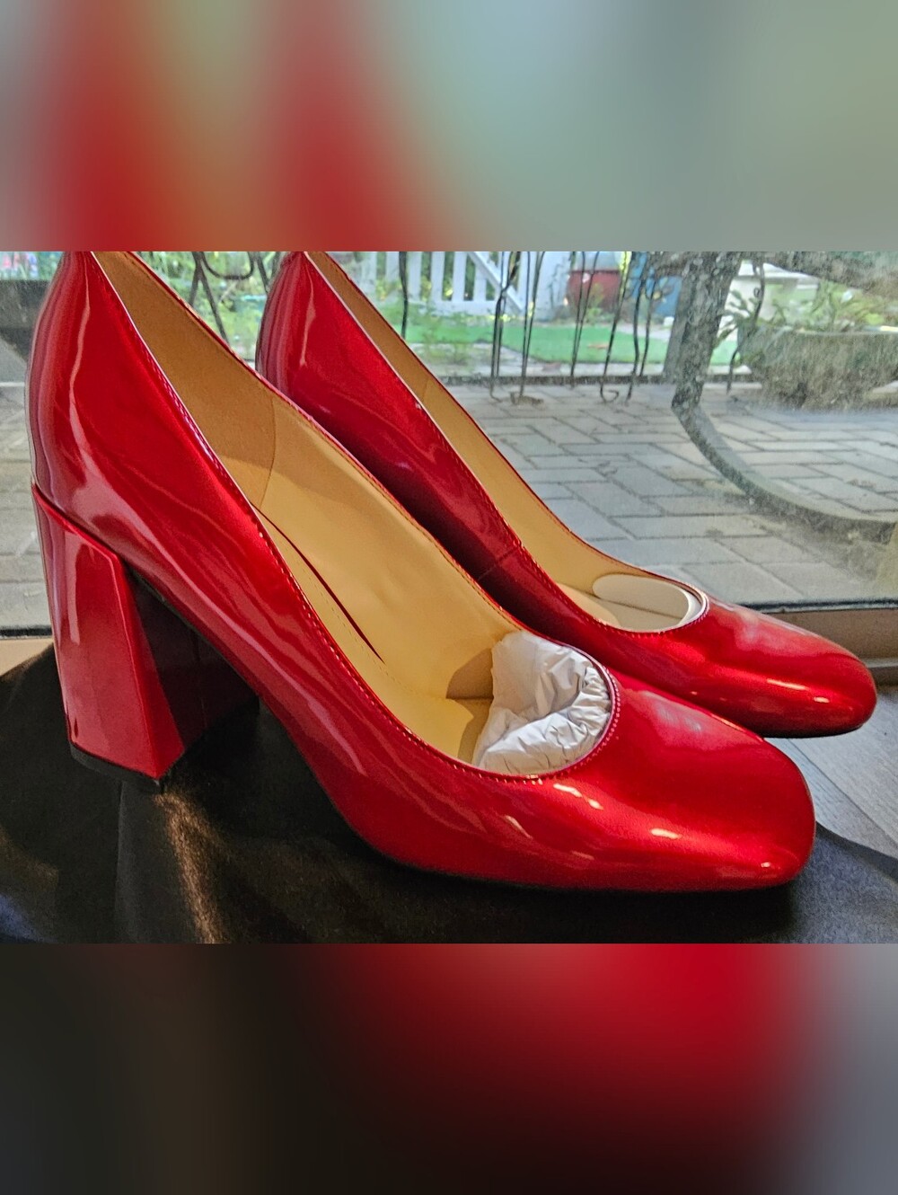 Nine West Deon Red Patent Leather Block Heel Pumps 7M